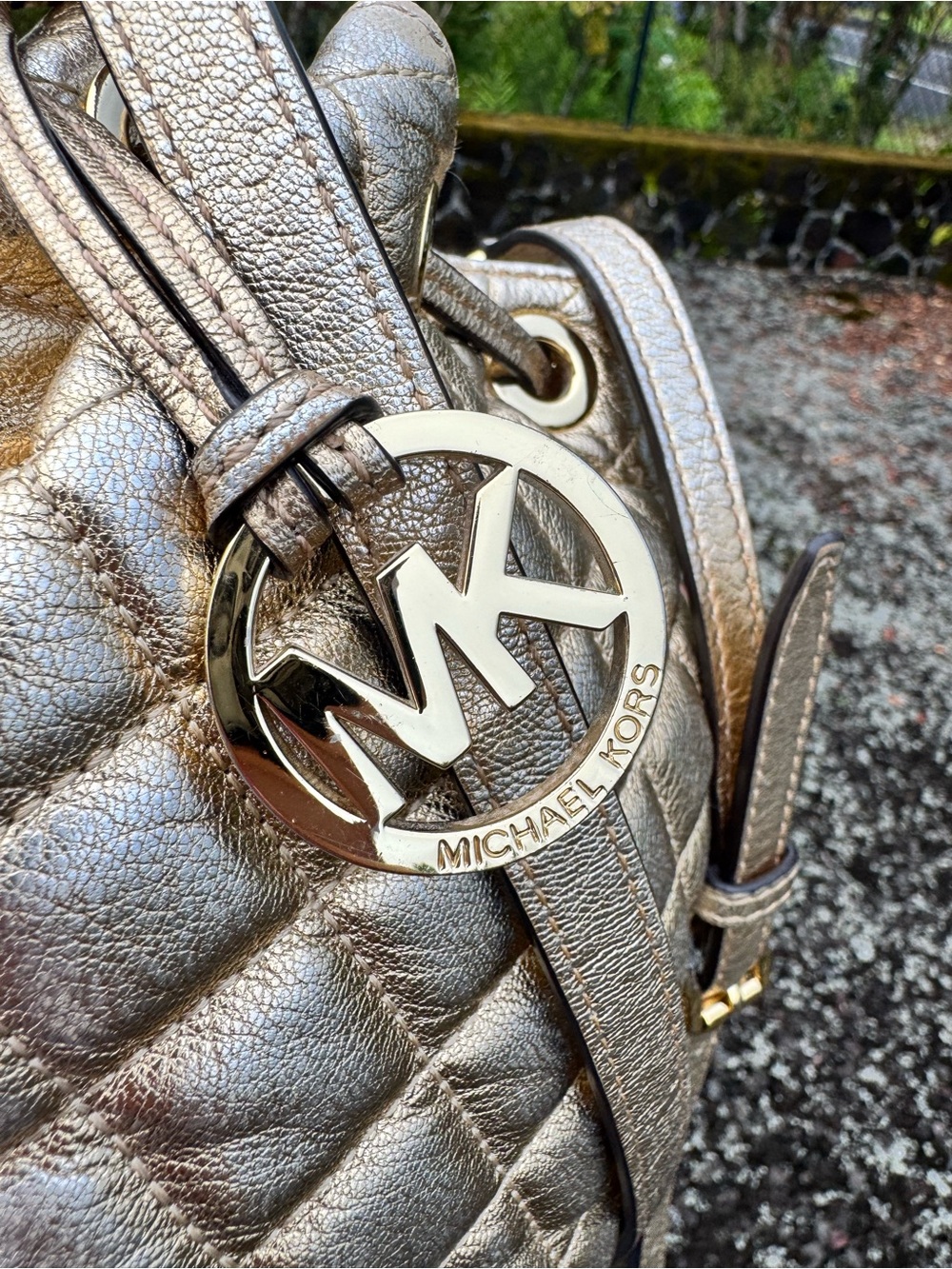 Michael Kors Mini Gold Quilted Leather Drawstring Bucket Bag Crossbody Purse - Picture 9 of 13